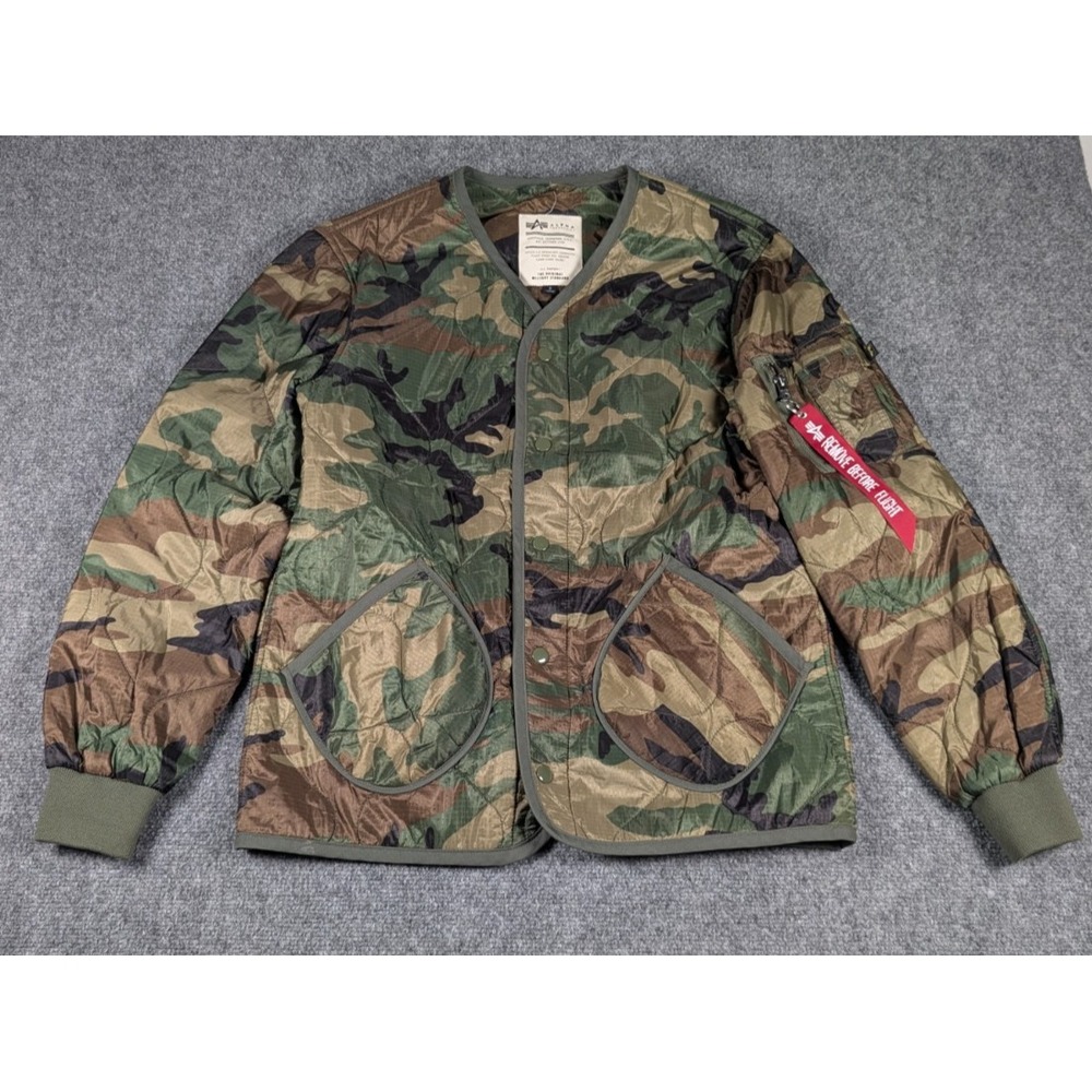 Alpha Industries ALS/92 Liner Jacket Mens‎ Small Woodland Camo Snaps Military